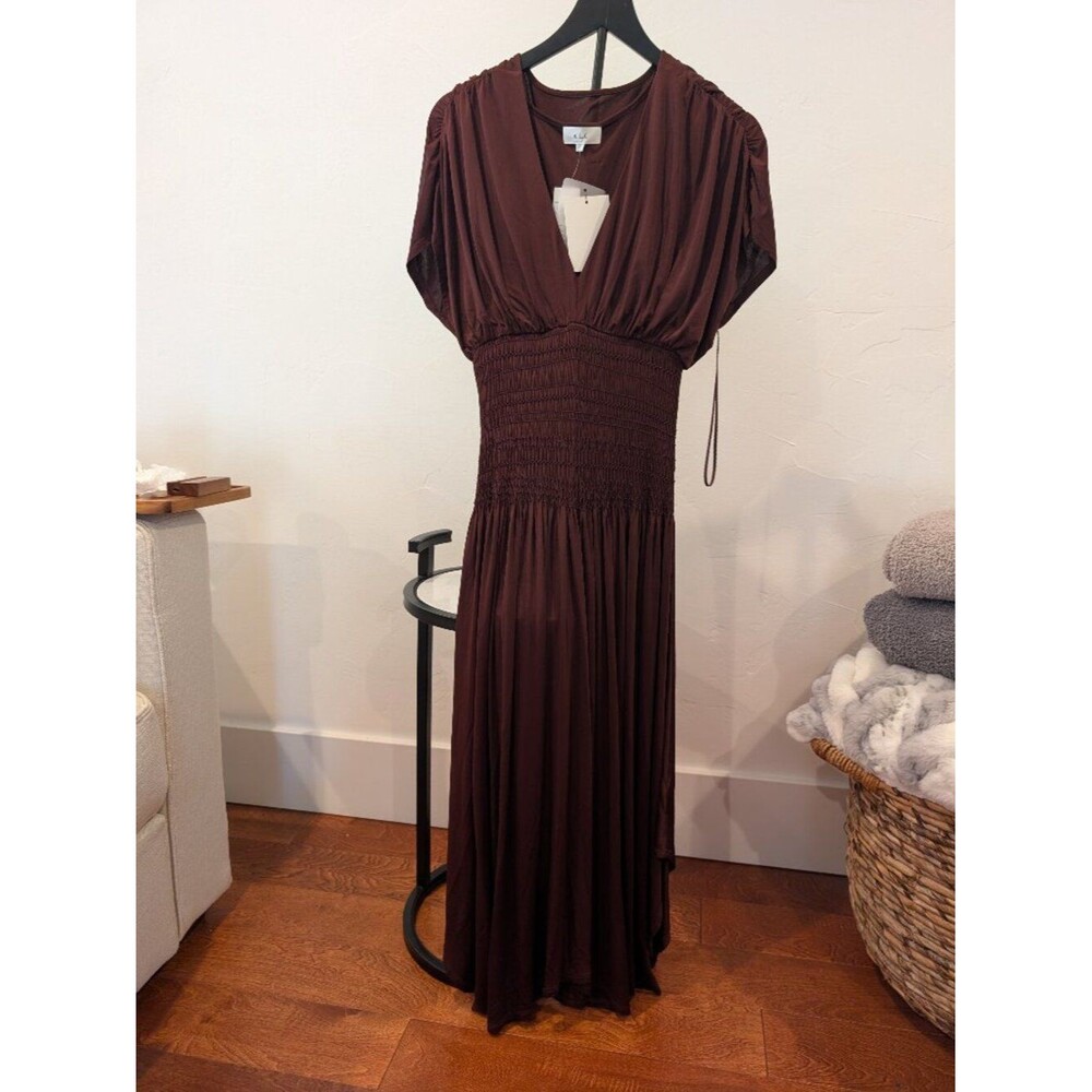 A.L.C. • Delicate Smocked Maxi Dress • Deep Burgundy • Size L • NWT $695